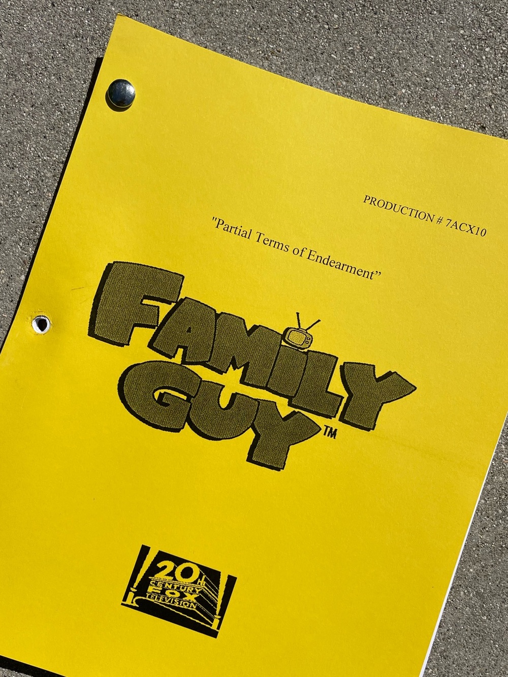 Family Guy ‘13 Partial Terms of Endearment Production Used Script BANNED EPISODE